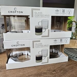 Crofton Glass Coffee Mugs Aldi Borosilicate Glass Clear Set Of 4 NIB 15oz Htf